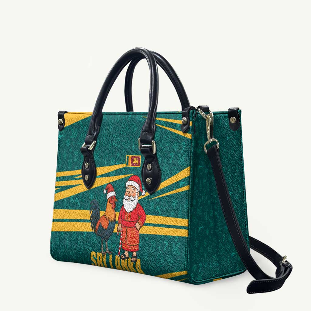 Sri Lanka Christmas Leather Bag with Santa Claus Rooster Festive Pattern and National Flag Design - Wonder Print Shop