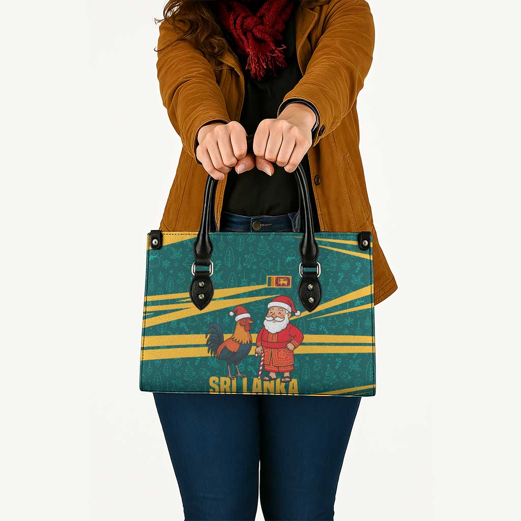 Sri Lanka Christmas Leather Bag with Santa Claus Rooster Festive Pattern and National Flag Design - Wonder Print Shop