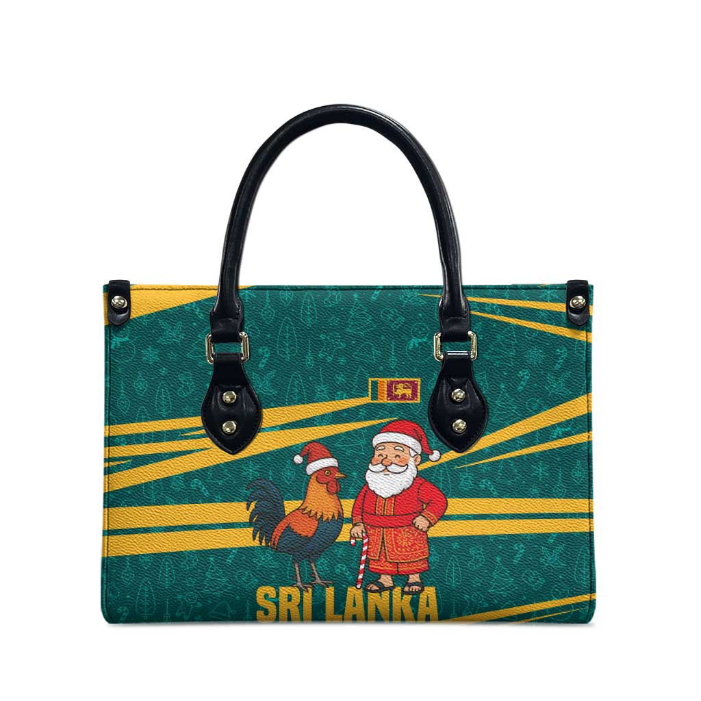 Sri Lanka Christmas Leather Bag with Santa Claus Rooster Festive Pattern and National Flag Design - Wonder Print Shop