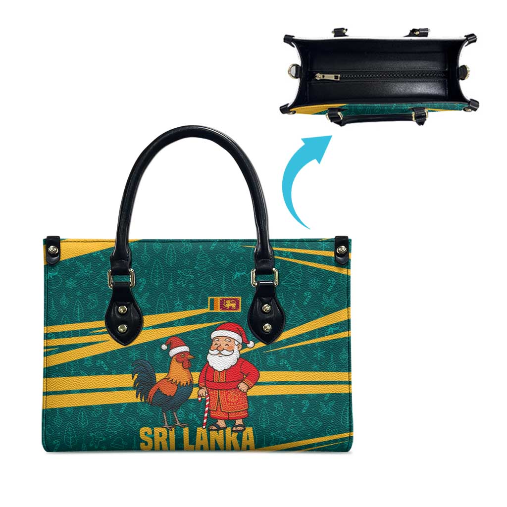 Sri Lanka Christmas Leather Bag with Santa Claus Rooster Festive Pattern and National Flag Design - Wonder Print Shop