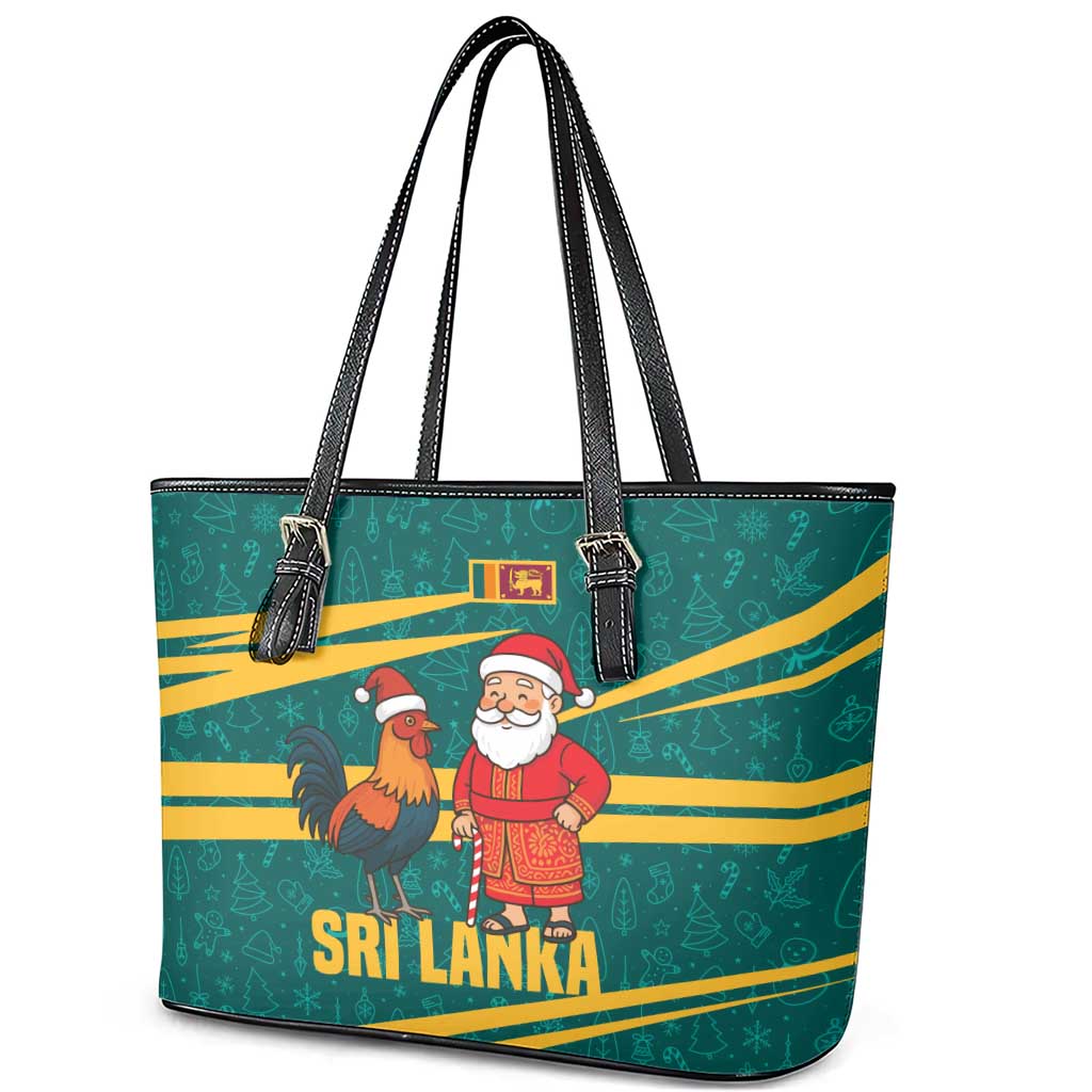 Sri Lanka Christmas Leather Tote Bag with Santa Claus Rooster Festive Pattern and National Flag Design - Wonder Print Shop