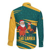 Sri Lanka Christmas Long Sleeve Button Shirt with Santa Claus Rooster Festive Pattern and National Flag Design - Wonder Print Shop