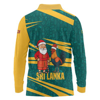 Sri Lanka Christmas Long Sleeve Polo Shirt with Santa Claus Rooster Festive Pattern and National Flag Design - Wonder Print Shop