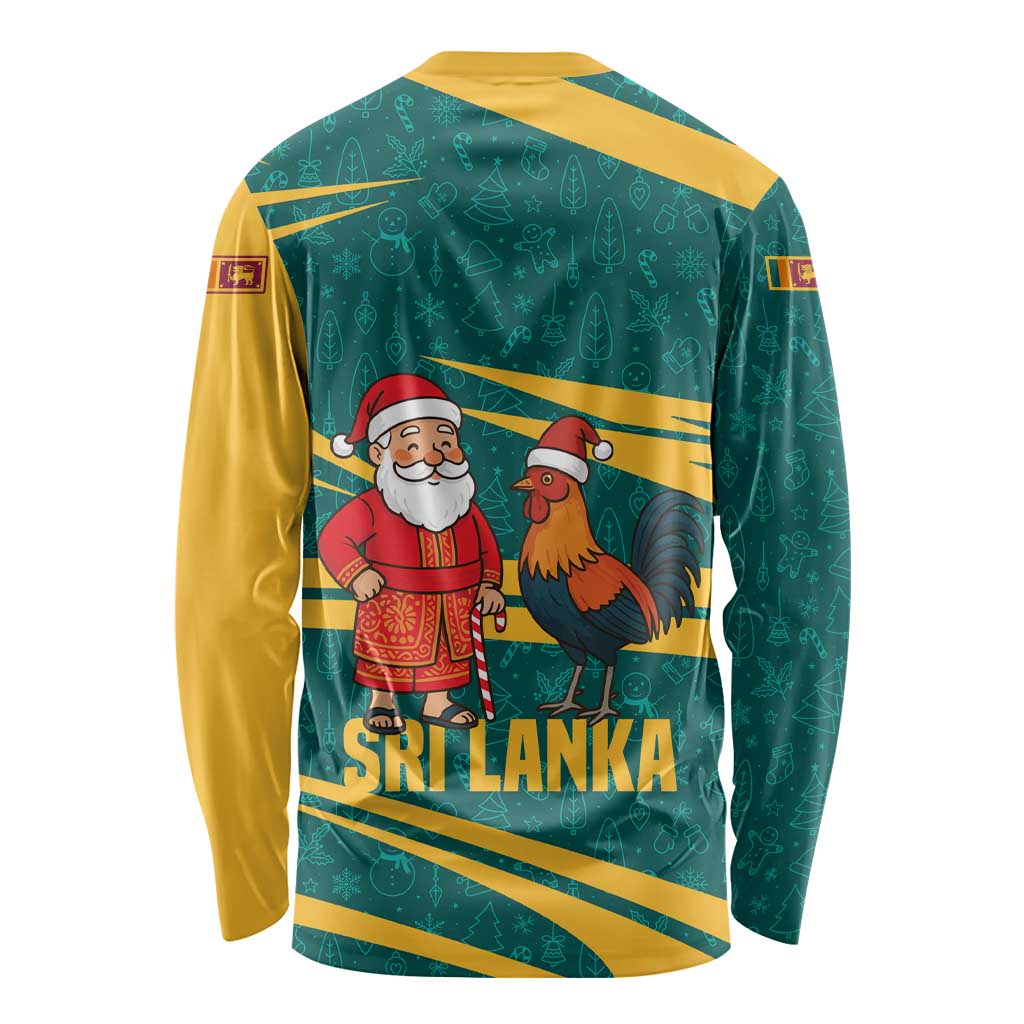 Sri Lanka Christmas Long Sleeve Shirt with Santa Claus Rooster Festive Pattern and National Flag Design - Wonder Print Shop