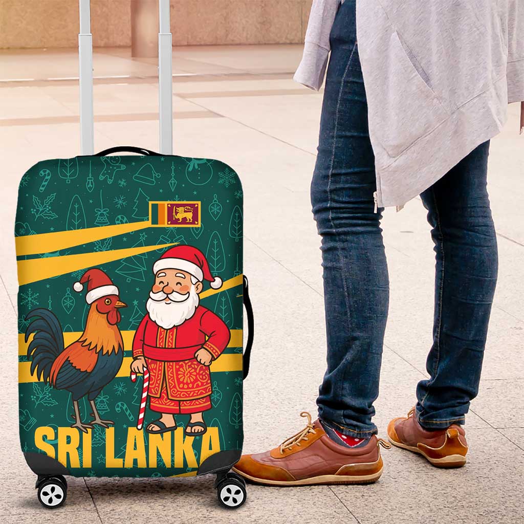 Sri Lanka Christmas Luggage Cover with Santa Claus Rooster Festive Pattern and National Flag Design - Wonder Print Shop