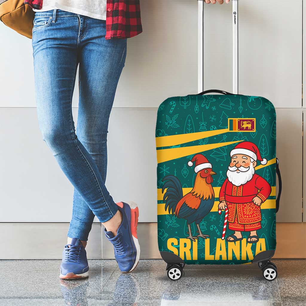 Sri Lanka Christmas Luggage Cover with Santa Claus Rooster Festive Pattern and National Flag Design - Wonder Print Shop