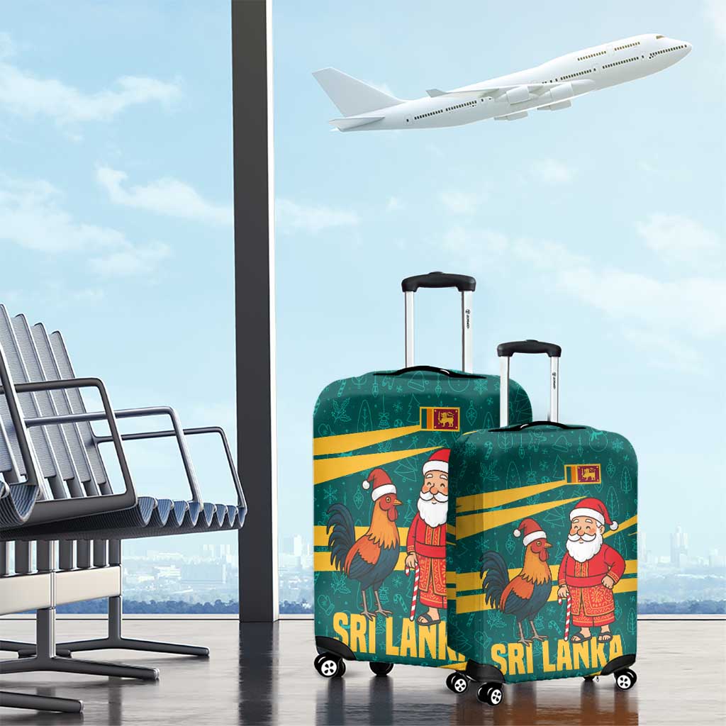 Sri Lanka Christmas Luggage Cover with Santa Claus Rooster Festive Pattern and National Flag Design - Wonder Print Shop