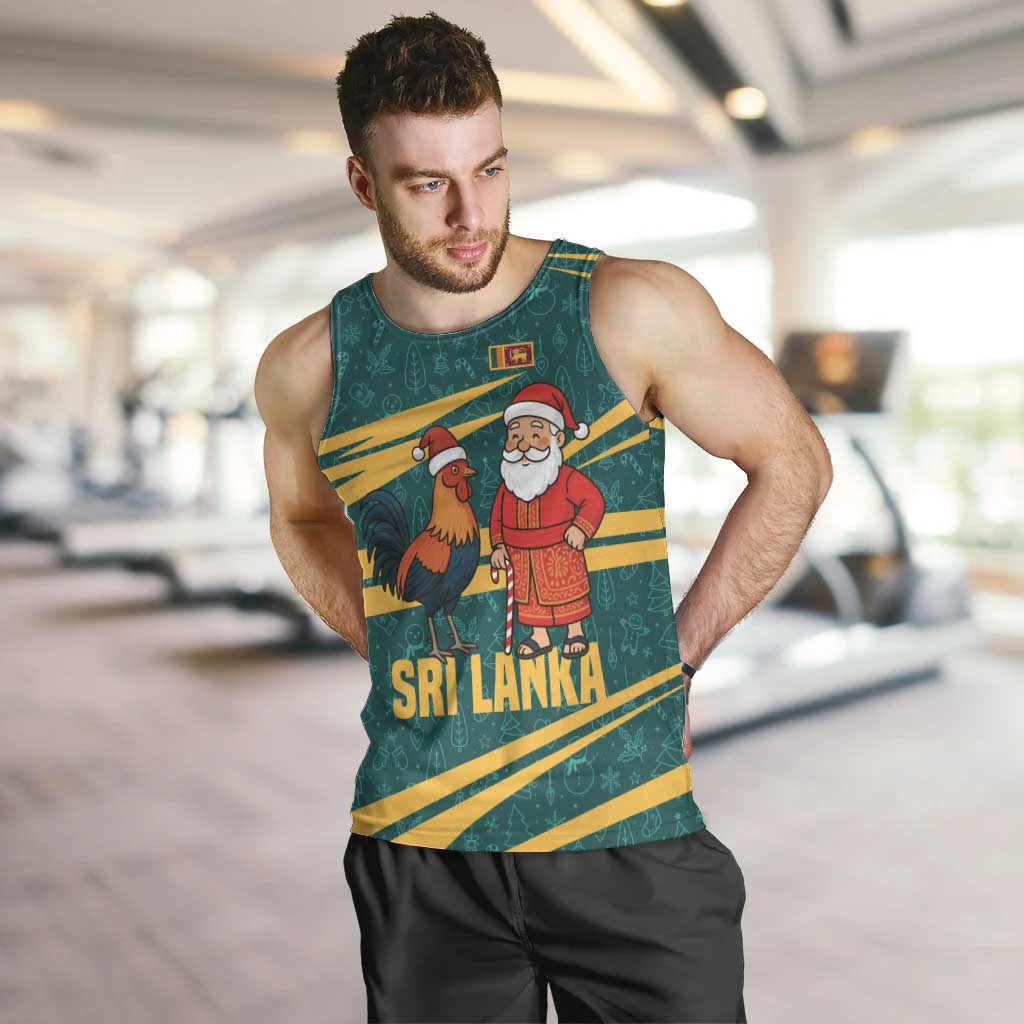 Sri Lanka Christmas Men Tank Top with Santa Claus Rooster Festive Pattern and National Flag Design - Wonder Print Shop