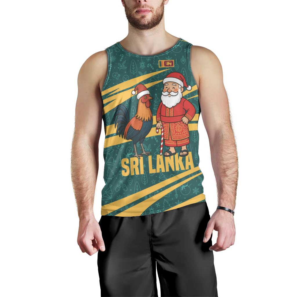 Sri Lanka Christmas Men Tank Top with Santa Claus Rooster Festive Pattern and National Flag Design - Wonder Print Shop