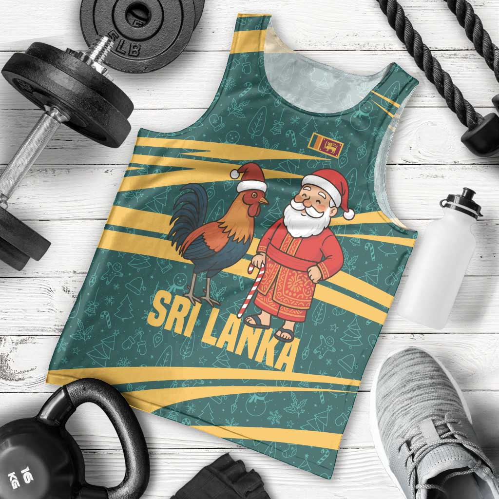 Sri Lanka Christmas Men Tank Top with Santa Claus Rooster Festive Pattern and National Flag Design - Wonder Print Shop