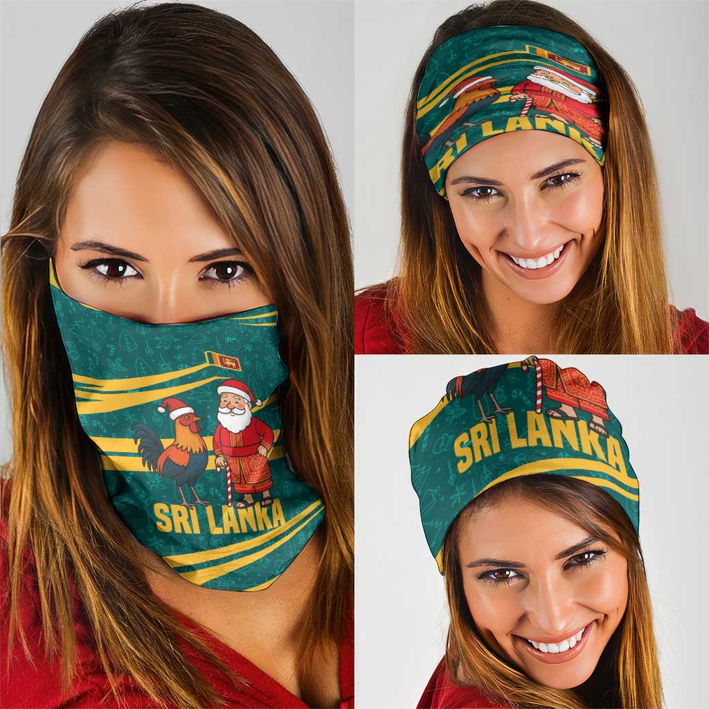 Sri Lanka Christmas Neck Gaiter with Santa Claus Rooster Festive Pattern and National Flag Design - Wonder Print Shop