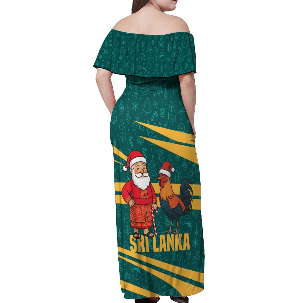 Sri Lanka Christmas Off Shoulder Maxi Dress with Santa Claus Rooster Festive Pattern and National Flag Design - Wonder Print Shop