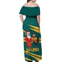 Sri Lanka Christmas Off Shoulder Maxi Dress with Santa Claus Rooster Festive Pattern and National Flag Design - Wonder Print Shop