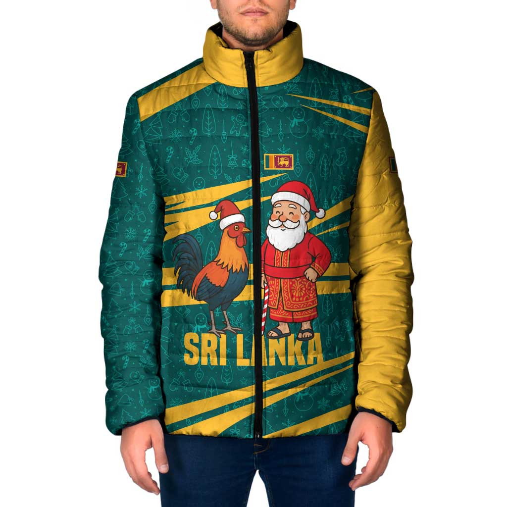 Sri Lanka Christmas Padded Jacket with Santa Claus Rooster Festive Pattern and National Flag Design - Wonder Print Shop
