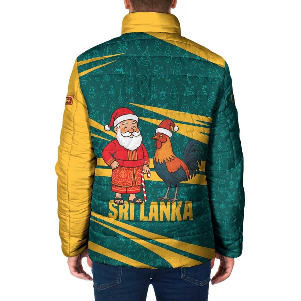 Sri Lanka Christmas Padded Jacket with Santa Claus Rooster Festive Pattern and National Flag Design - Wonder Print Shop