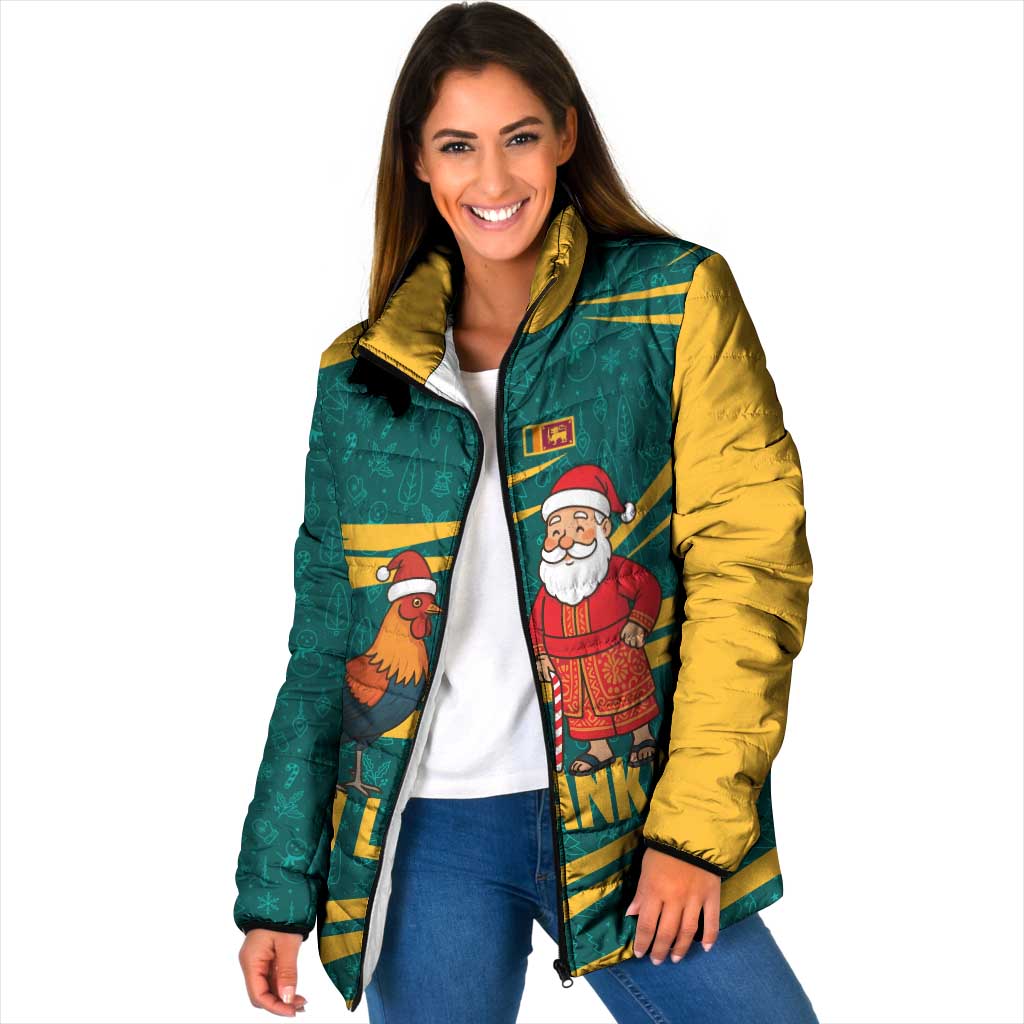 Sri Lanka Christmas Padded Jacket with Santa Claus Rooster Festive Pattern and National Flag Design - Wonder Print Shop