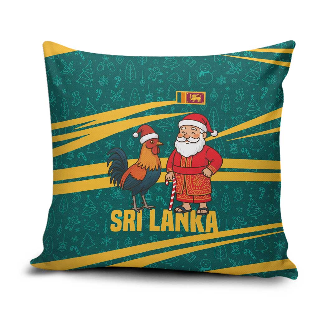 Sri Lanka Christmas Pillow Cover with Santa Claus Rooster Festive Pattern and National Flag Design - Wonder Print Shop
