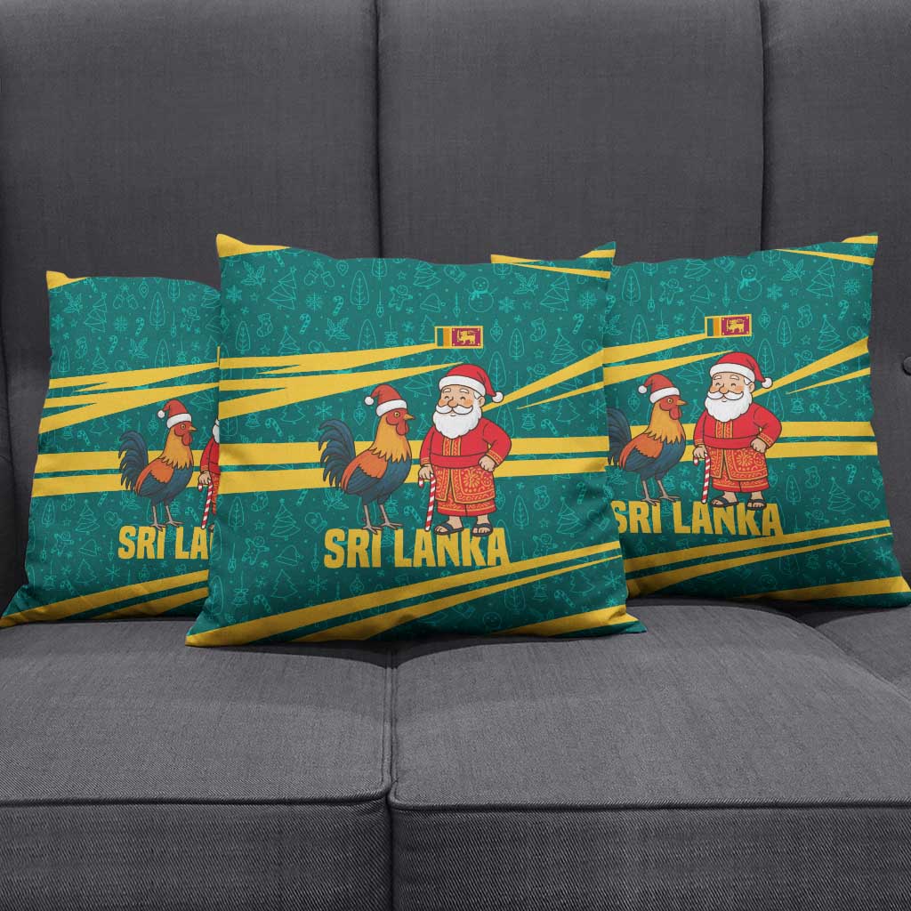 Sri Lanka Christmas Pillow Cover with Santa Claus Rooster Festive Pattern and National Flag Design - Wonder Print Shop
