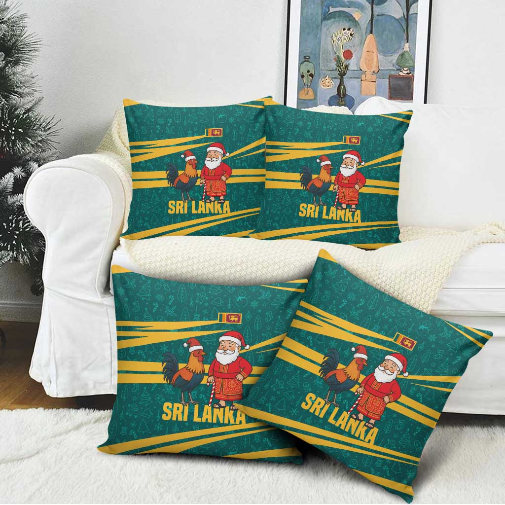 Sri Lanka Christmas Pillow Cover with Santa Claus Rooster Festive Pattern and National Flag Design - Wonder Print Shop