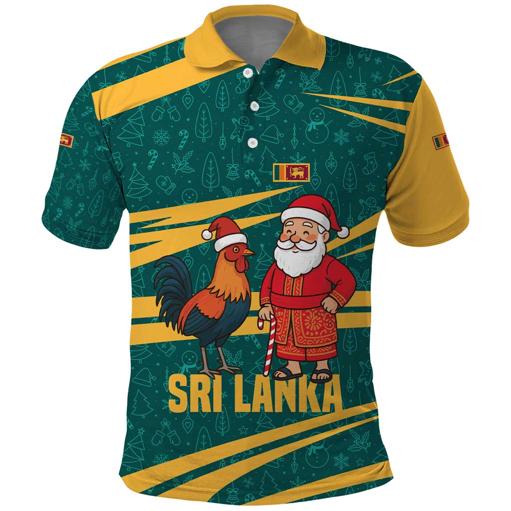Sri Lanka Christmas Polo Shirt with Santa Claus Rooster Festive Pattern and National Flag Design - Wonder Print Shop