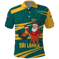 Sri Lanka Christmas Polo Shirt with Santa Claus Rooster Festive Pattern and National Flag Design - Wonder Print Shop