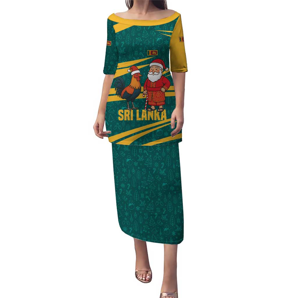 Sri Lanka Christmas Puletasi with Santa Claus Rooster Festive Pattern and National Flag Design - Wonder Print Shop