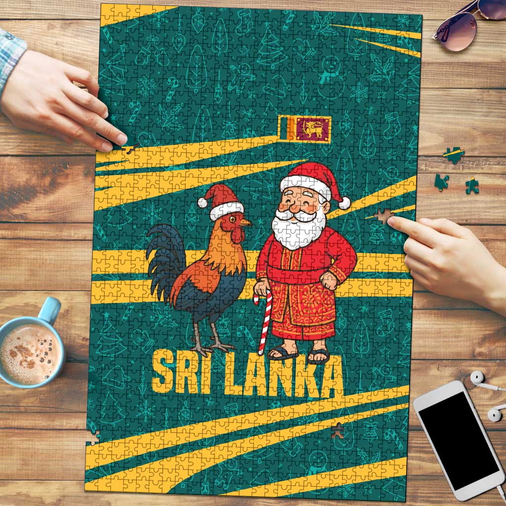 Sri Lanka Christmas Puzzle with Santa Claus Rooster Festive Pattern and National Flag Design - Wonder Print Shop