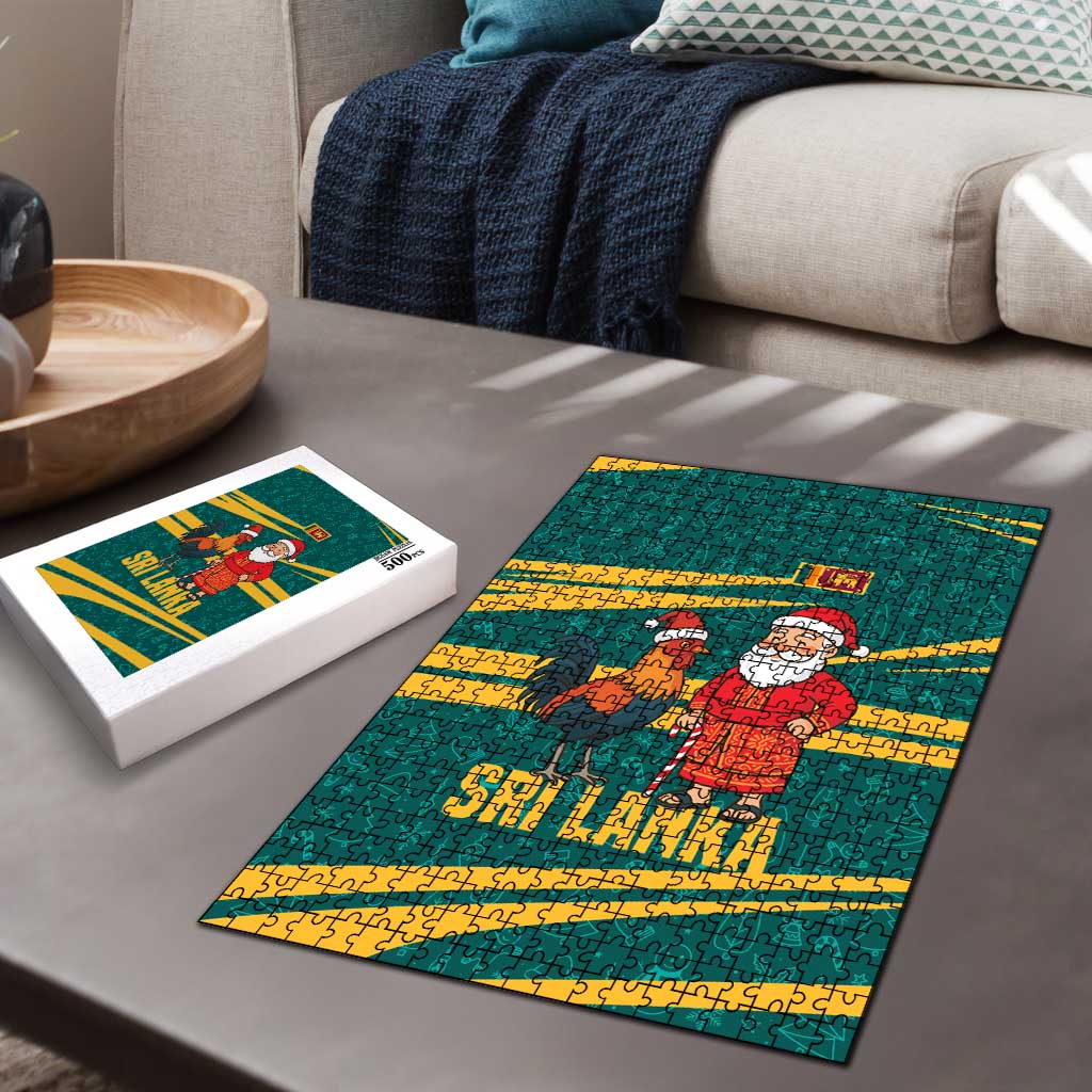 Sri Lanka Christmas Puzzle with Santa Claus Rooster Festive Pattern and National Flag Design - Wonder Print Shop