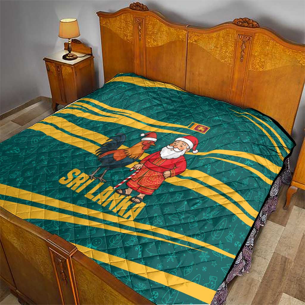 Sri Lanka Christmas Quilt with Santa Claus Rooster Festive Pattern and National Flag Design - Wonder Print Shop