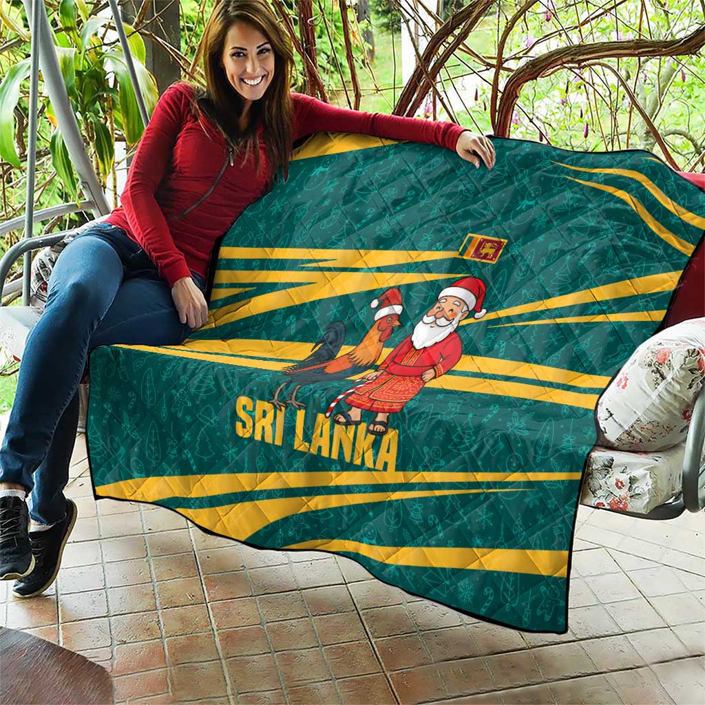Sri Lanka Christmas Quilt with Santa Claus Rooster Festive Pattern and National Flag Design - Wonder Print Shop