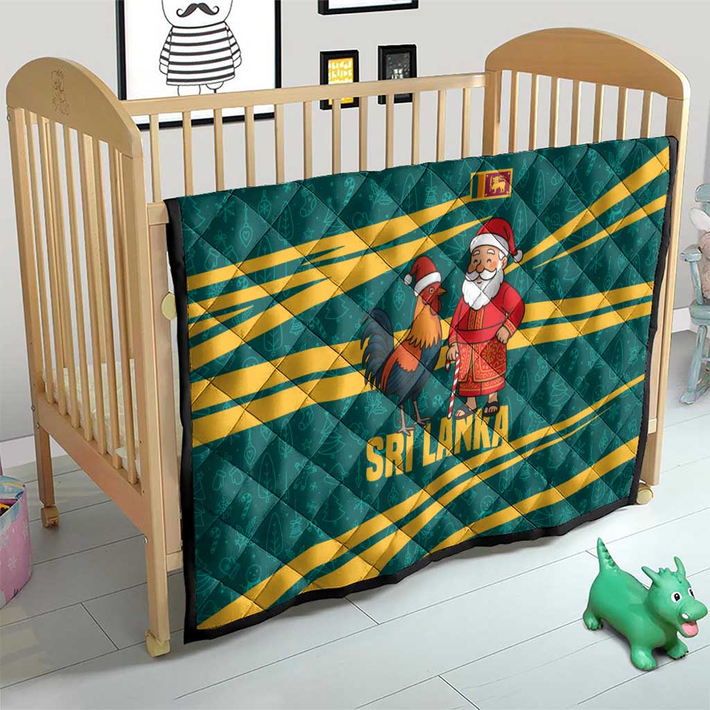 Sri Lanka Christmas Quilt with Santa Claus Rooster Festive Pattern and National Flag Design - Wonder Print Shop