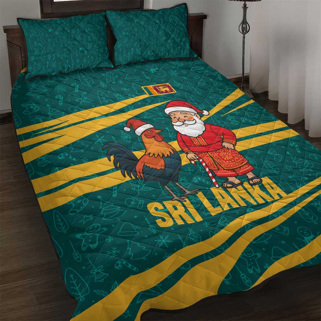 Sri Lanka Christmas Quilt Bed Set with Santa Claus Rooster Festive Pattern and National Flag Design - Wonder Print Shop