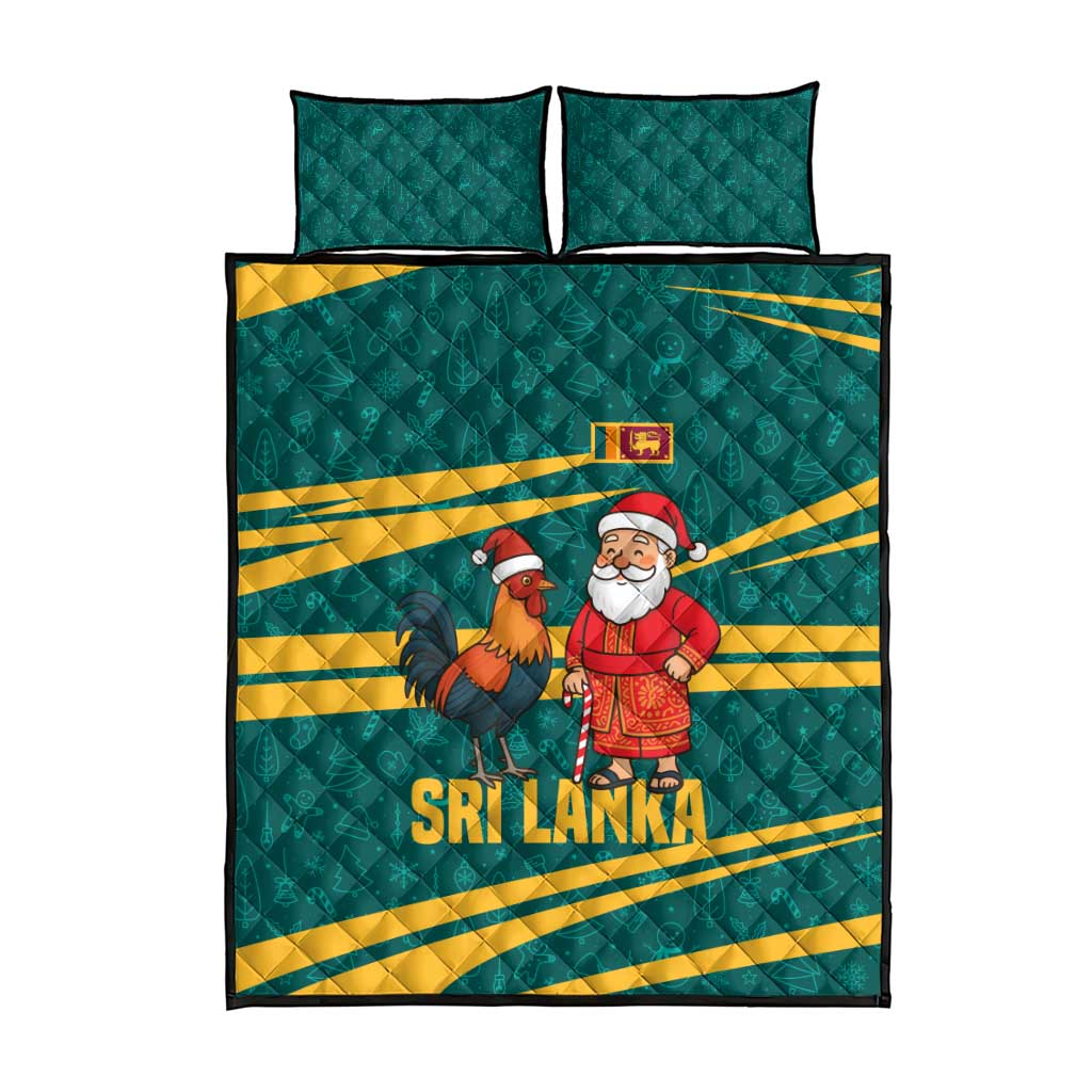 Sri Lanka Christmas Quilt Bed Set with Santa Claus Rooster Festive Pattern and National Flag Design - Wonder Print Shop