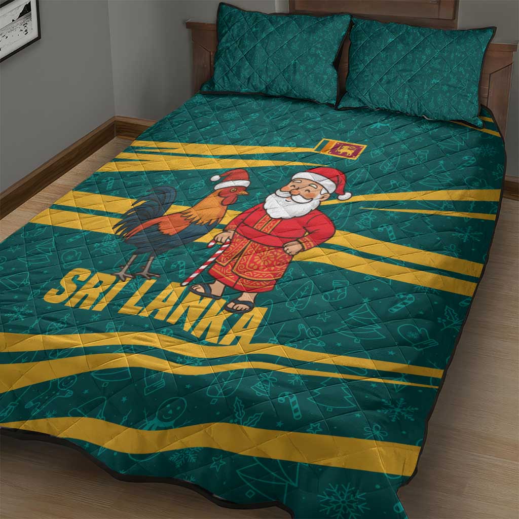 Sri Lanka Christmas Quilt Bed Set with Santa Claus Rooster Festive Pattern and National Flag Design - Wonder Print Shop