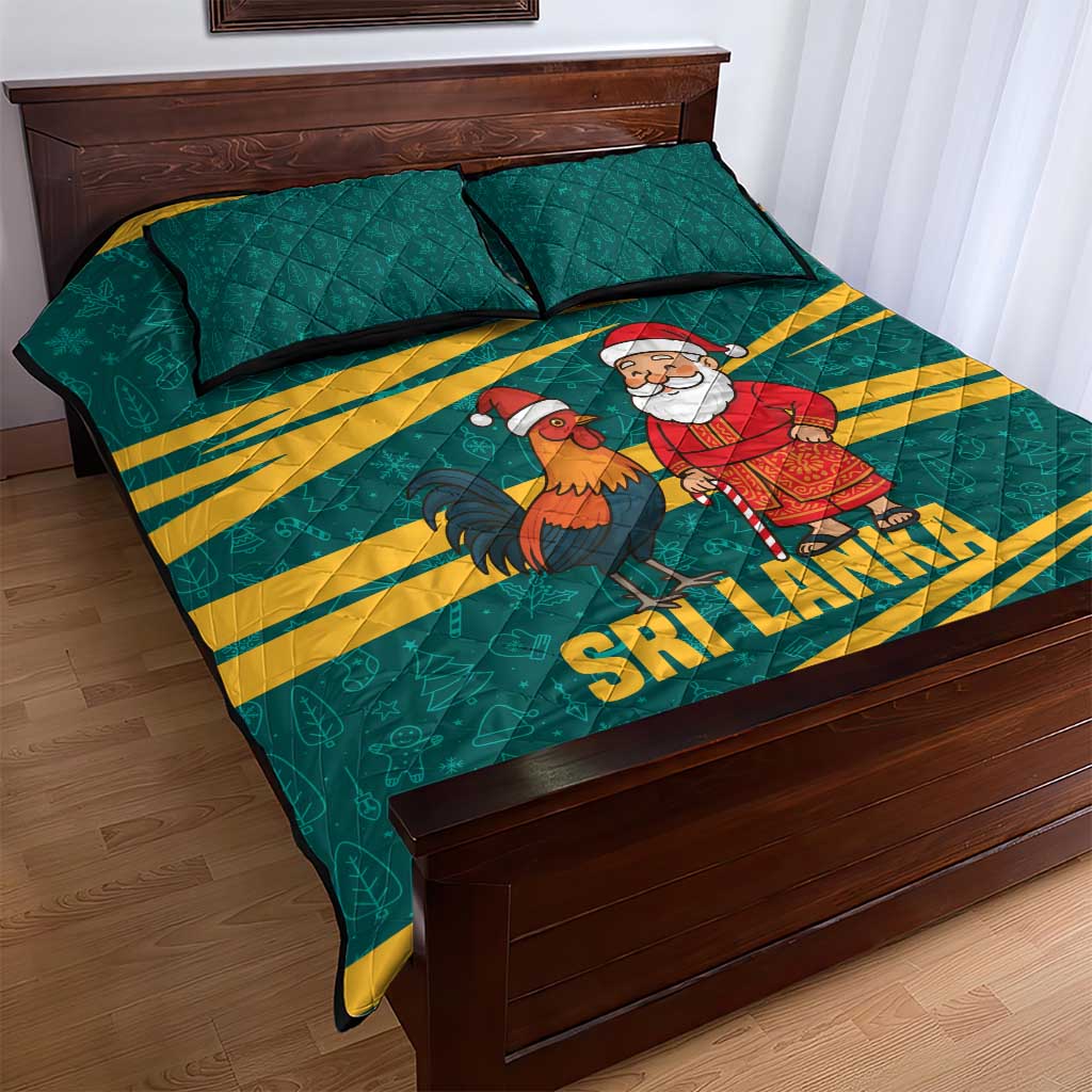 Sri Lanka Christmas Quilt Bed Set with Santa Claus Rooster Festive Pattern and National Flag Design - Wonder Print Shop
