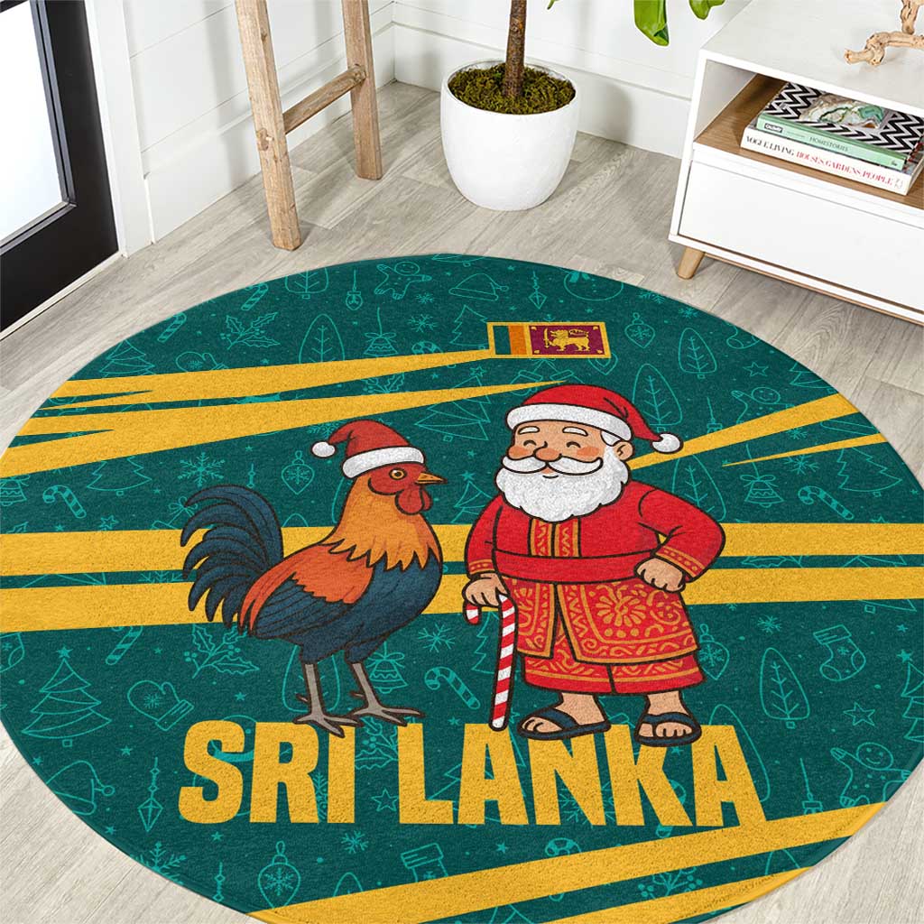 Sri Lanka Christmas Round Carpet with Santa Claus Rooster Festive Pattern and National Flag Design - Wonder Print Shop