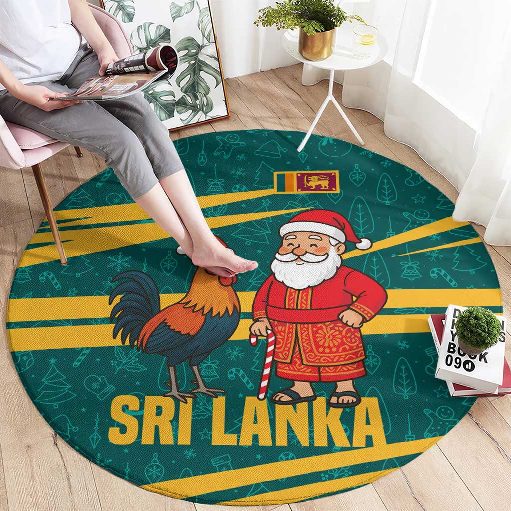 Sri Lanka Christmas Round Carpet with Santa Claus Rooster Festive Pattern and National Flag Design - Wonder Print Shop