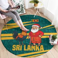 Sri Lanka Christmas Round Carpet with Santa Claus Rooster Festive Pattern and National Flag Design - Wonder Print Shop