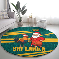 Sri Lanka Christmas Round Carpet with Santa Claus Rooster Festive Pattern and National Flag Design - Wonder Print Shop