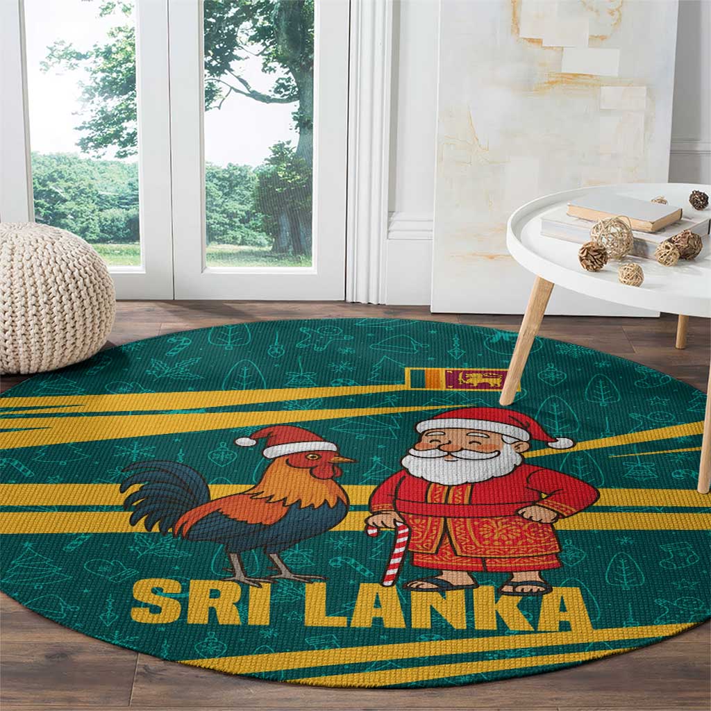 Sri Lanka Christmas Round Carpet with Santa Claus Rooster Festive Pattern and National Flag Design - Wonder Print Shop