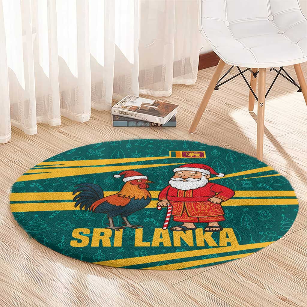 Sri Lanka Christmas Round Carpet with Santa Claus Rooster Festive Pattern and National Flag Design - Wonder Print Shop