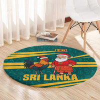 Sri Lanka Christmas Round Carpet with Santa Claus Rooster Festive Pattern and National Flag Design - Wonder Print Shop