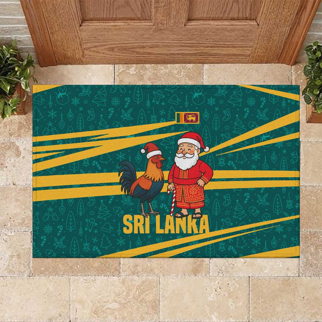 Sri Lanka Christmas Rubber Doormat with Santa Claus Rooster Festive Pattern and National Flag Design - Wonder Print Shop