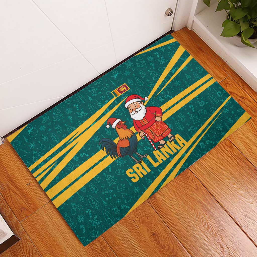 Sri Lanka Christmas Rubber Doormat with Santa Claus Rooster Festive Pattern and National Flag Design - Wonder Print Shop