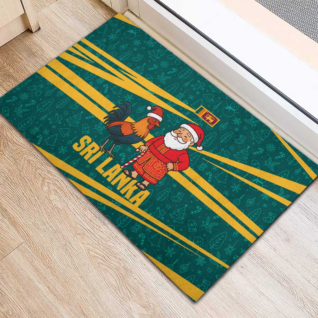 Sri Lanka Christmas Rubber Doormat with Santa Claus Rooster Festive Pattern and National Flag Design - Wonder Print Shop