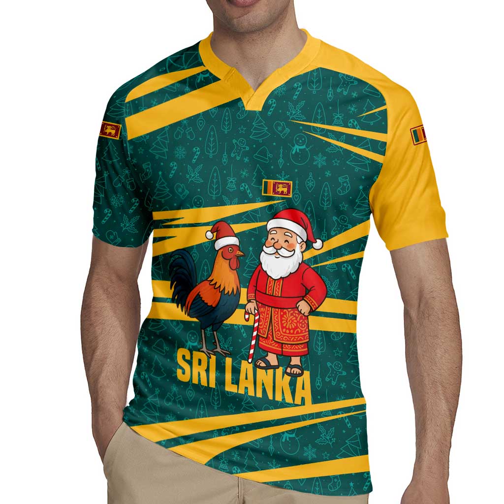 Sri Lanka Christmas Rugby Jersey with Santa Claus Rooster Festive Pattern and National Flag Design - Wonder Print Shop