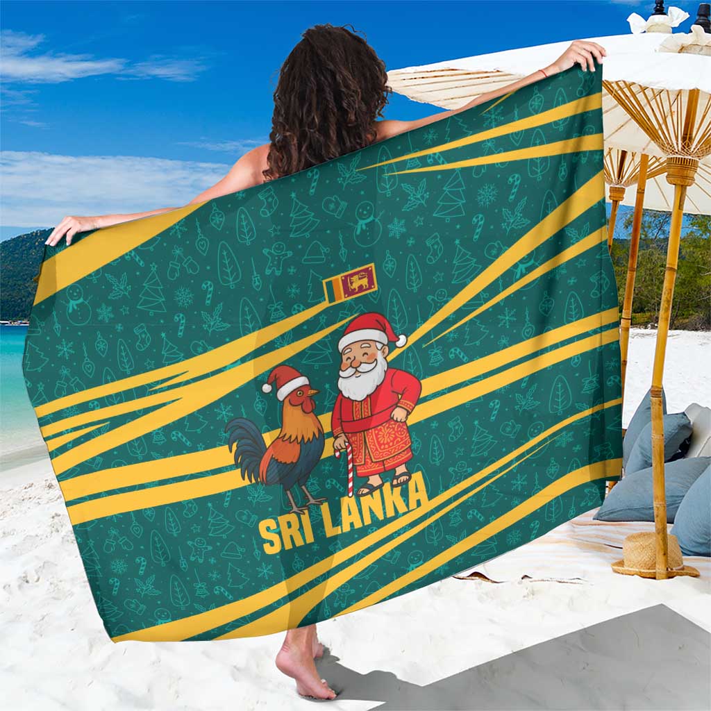 Sri Lanka Christmas Sarong with Santa Claus Rooster Festive Pattern and National Flag Design - Wonder Print Shop
