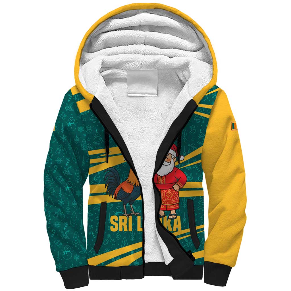 Sri Lanka Christmas Sherpa Hoodie with Santa Claus Rooster Festive Pattern and National Flag Design - Wonder Print Shop