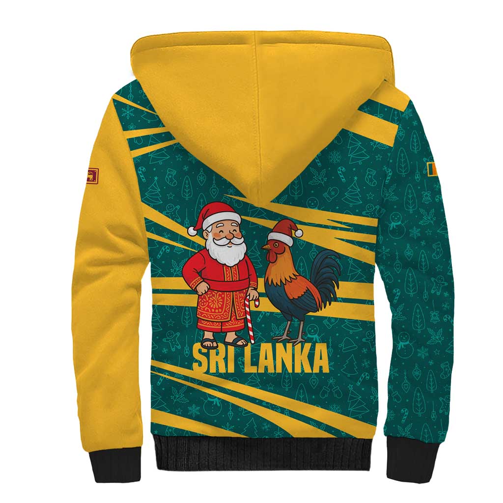 Sri Lanka Christmas Sherpa Hoodie with Santa Claus Rooster Festive Pattern and National Flag Design - Wonder Print Shop