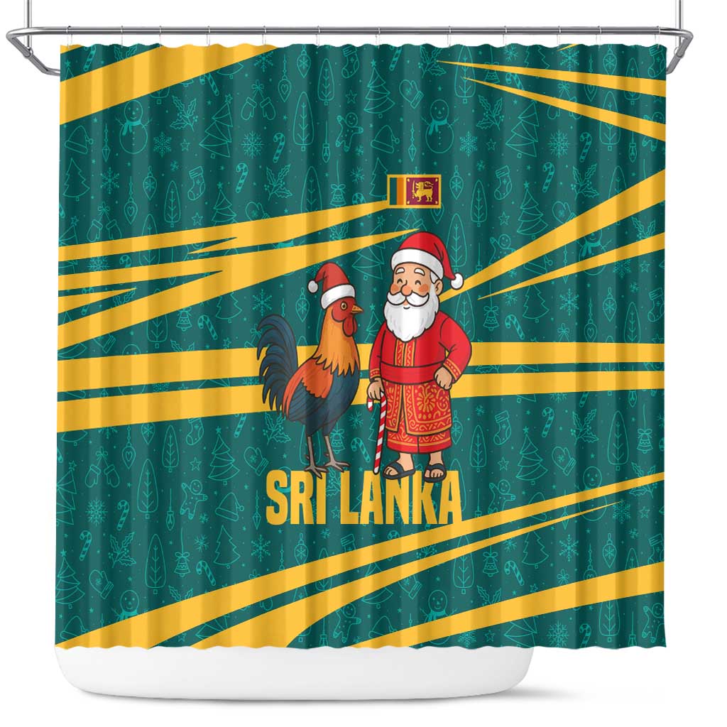 Sri Lanka Christmas Shower Curtain with Santa Claus Rooster Festive Pattern and National Flag Design - Wonder Print Shop